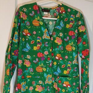 Melrose May-Hill/Scrub Top/Jacket/Women S/Green Sparkly Bugs Print